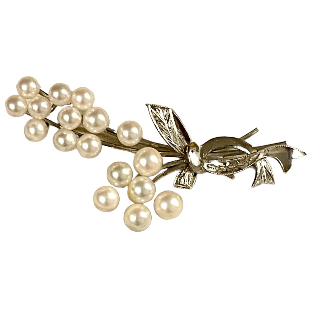 Sterling Silver Vintage Brooch W Genuine Cultured Pearls Floral Spray design - Picture 10 of 10